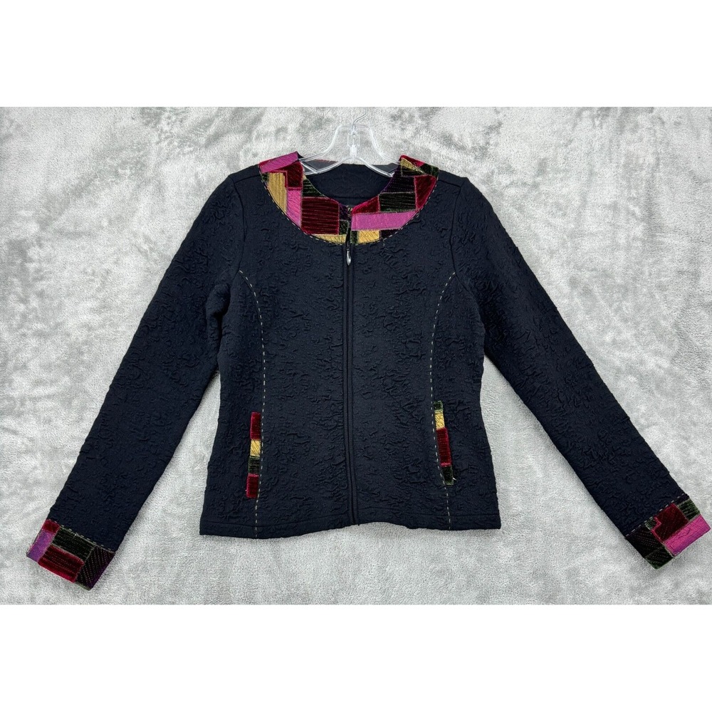 Iceland Design Jacket‎ Womens Small Velvet Patchwork Zip Pockets Outdoor Artsy